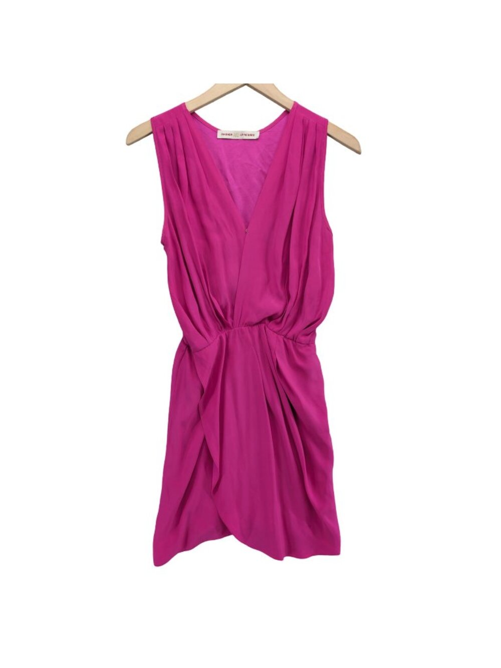 Amanda Uprichard Silk Mini Dress Fuchsia Sleeveless Draped V Neck Size XS